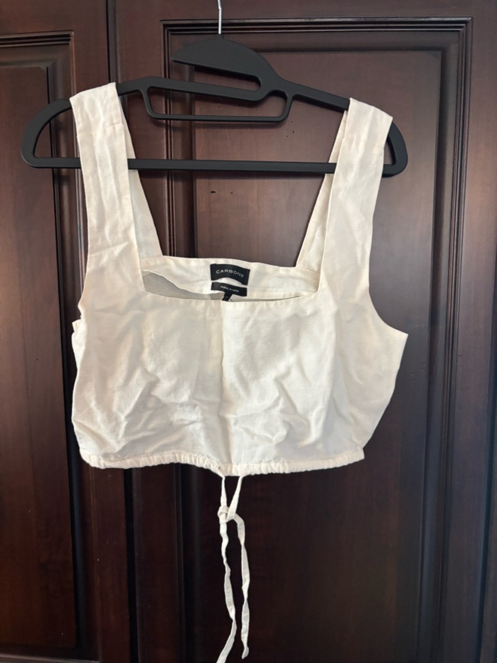Carbon Cream Square-Neck Drawstring Crop Top